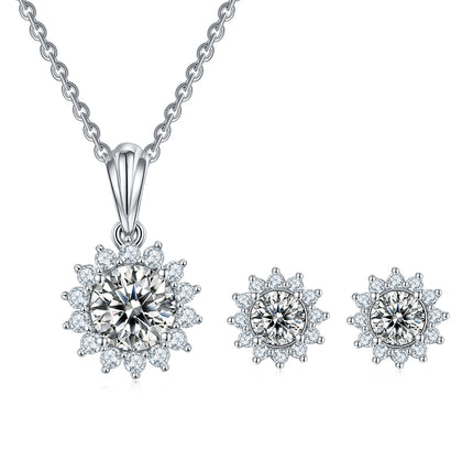 Sunflower Moissanite Pendant Stud Earring Set