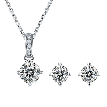 Classic Four-Claw Moissanite Dangle Stud Earring Set