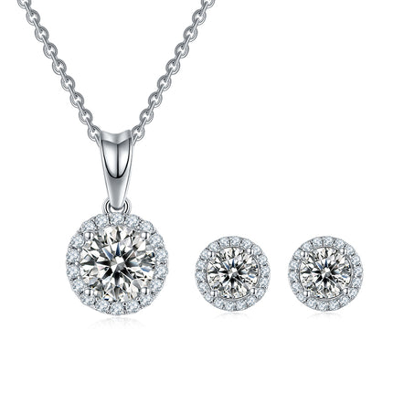 Classic Round Bezel Moissanite Drop Earring Set