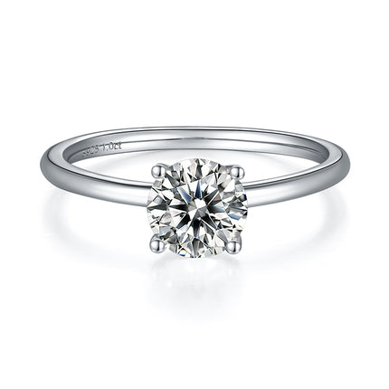 Classic Round S925 Silver Plated Platinum Moissanite Women's Ring