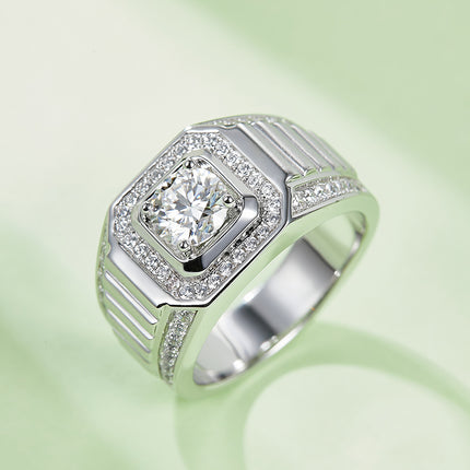 S925 Silver Moissanite Men's Ring