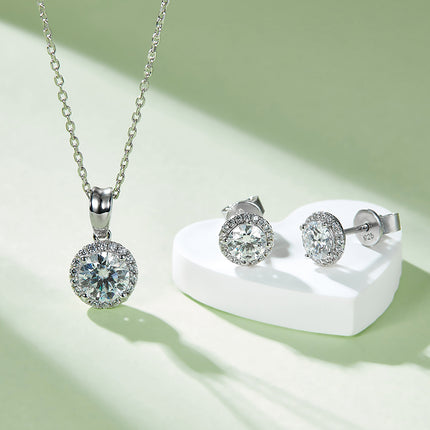 Classic Round Bezel Moissanite Drop Earring Set