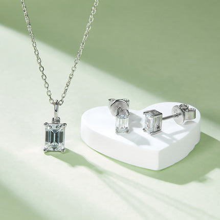 Classic Rectangular Moissanite Drop Earring Set