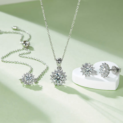 Sunflower Moissanite Pendant Stud Earring Set