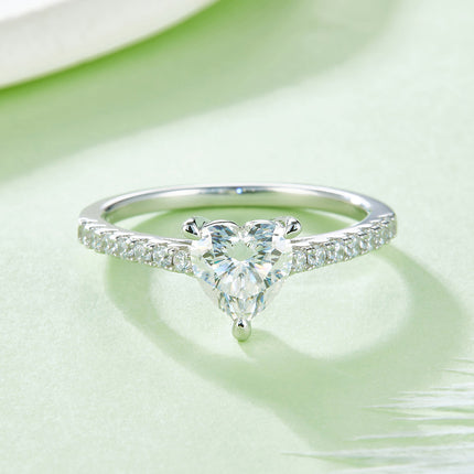 Micropaved heart-shaped moissanite ring