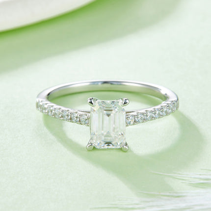 Micropaved Baguette Moissanite Ring