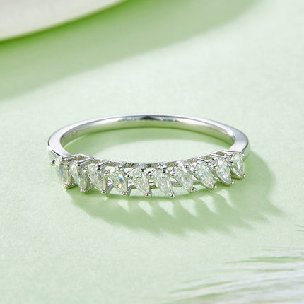 S925 Silver Teardrop Bezel Row Ring