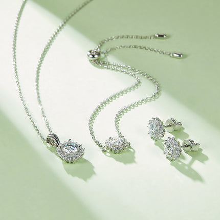 Sunflower Moissanite Pendant Stud Earring Set