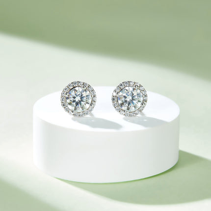 Classic Round Bezel Moissanite Drop Earring Set