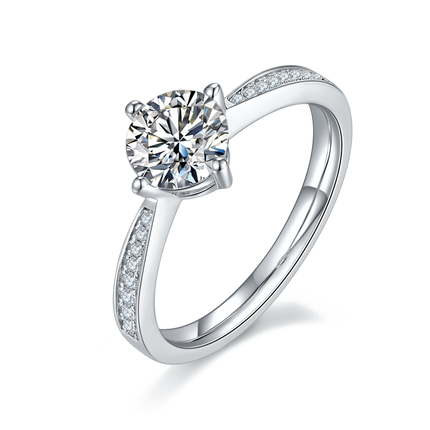 Straight Arm Four Claw S925 Silver Moissanite Ring for Women