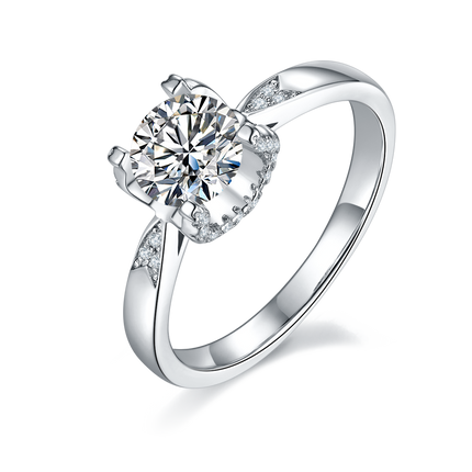 Women's straight arm micro-paved moissanite diamond ring