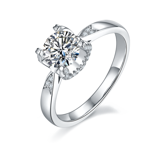 Women's straight arm micro-paved moissanite diamond ring
