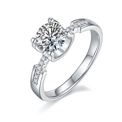 Women's straight arm micro-paved moissanite diamond ring