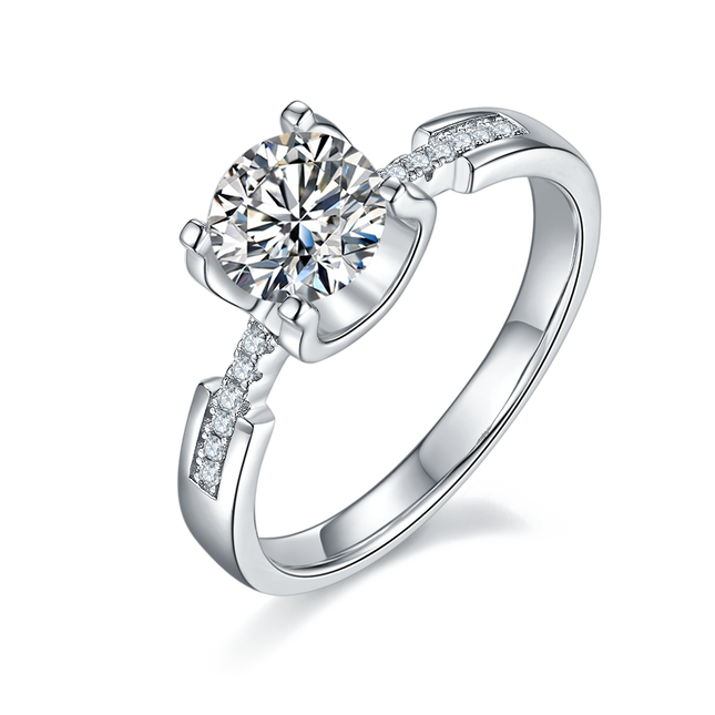 Women's straight arm micro-paved moissanite diamond ring