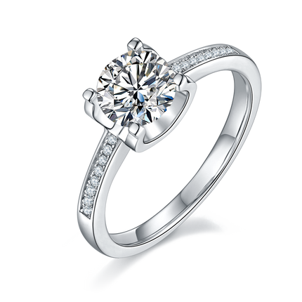 Women's straight arm micro-paved moissanite diamond ring