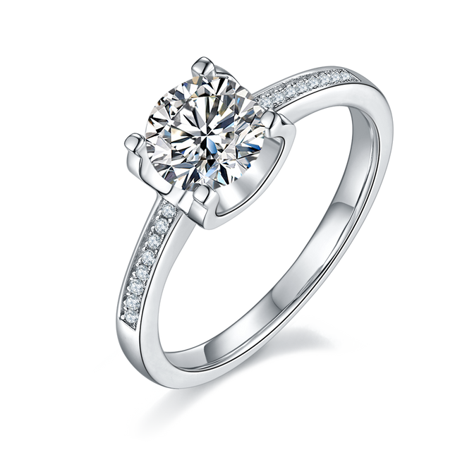 Women's straight arm micro-paved moissanite diamond ring