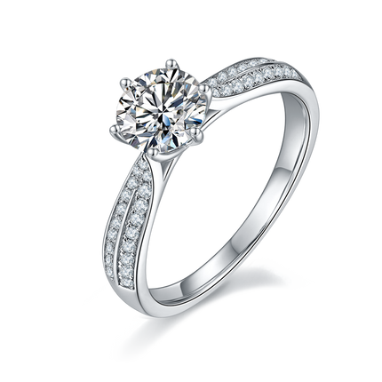 Ladies straight arm micro-paved moissanite diamond ring