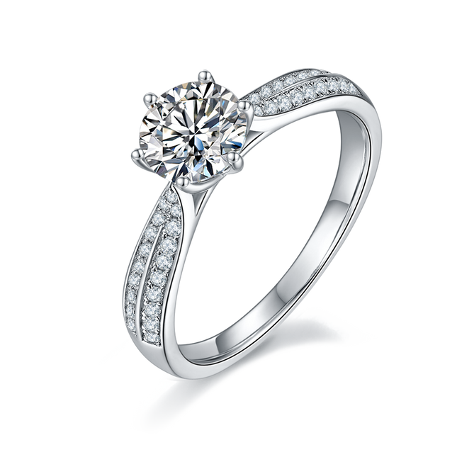 Ladies straight arm micro-paved moissanite diamond ring