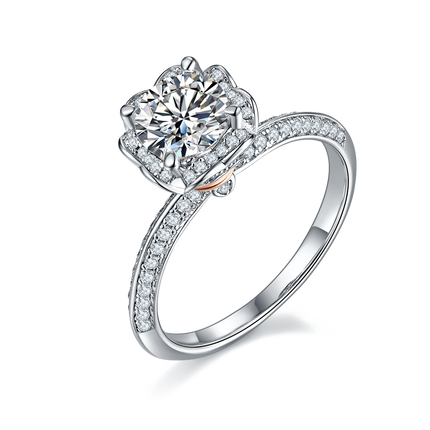 Ladies straight arm micro-paved moissanite diamond ring