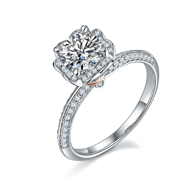 Ladies straight arm micro-paved moissanite diamond ring