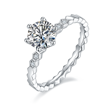 Women's straight arm micro-paved moissanite diamond ring