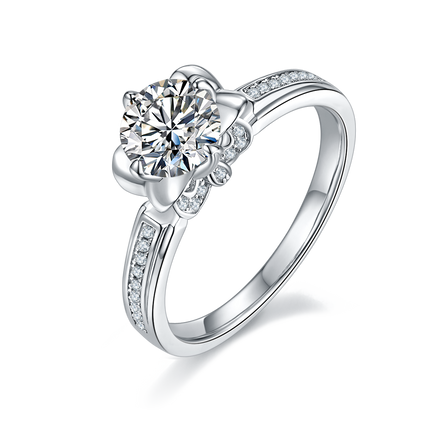 Straight Arm Flower Blossom Wealth S925 Silver Moissanite Women's Ring