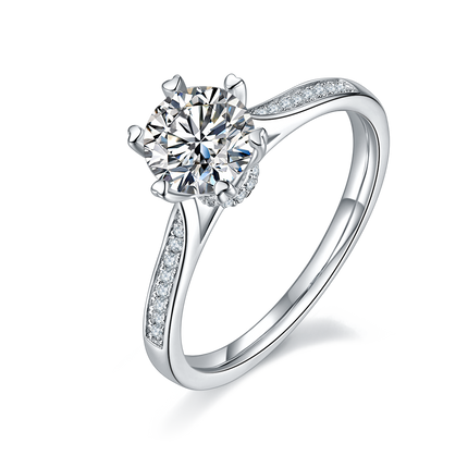 Straight Arm Micropaved S925 Women's Silver Moissanite Ring