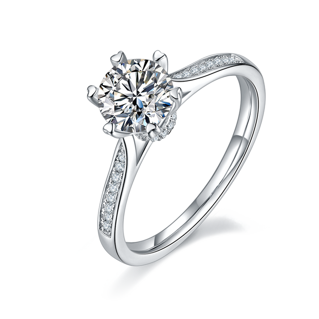 Straight Arm Micropaved S925 Women's Silver Moissanite Ring