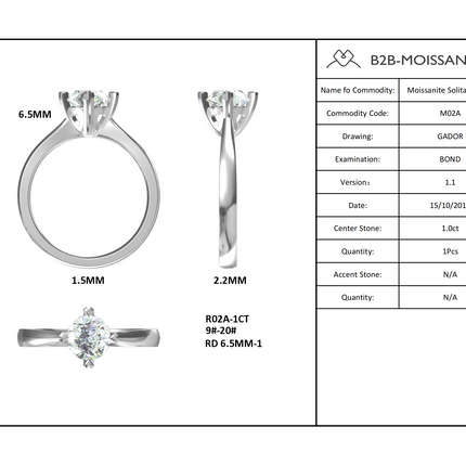 1.0ct moissanite ring S925 silver plated with 18K gold；14K/10K Gold〈M02A〉